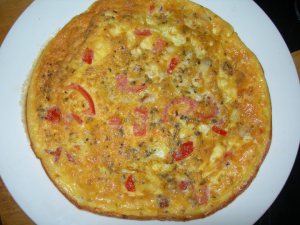 cherries tomatoes -onions-potatoes-cheese omelette 