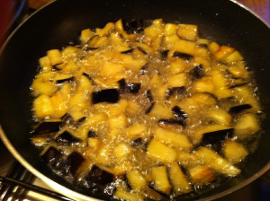 cube of aubergines to use for braided pizza