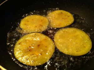 fry the slices of aubergines 