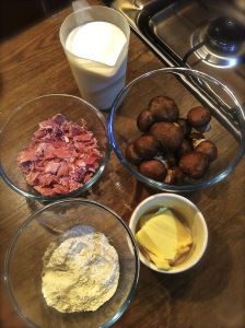 Ingredients for puffy pastry with bechamel