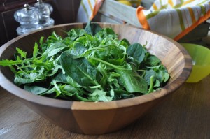 leaves and rocket in a salad bowl